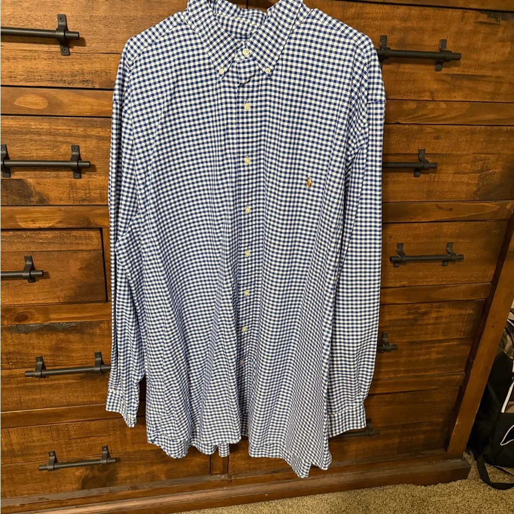 Ralph Lauren Blue Casual Button Down Shirt Classic Check Pattern